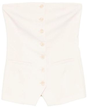 Patrizia Pepe Button Strapless Top - White