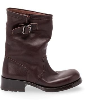 Prada Leather Mid-Calf Boots - Brown