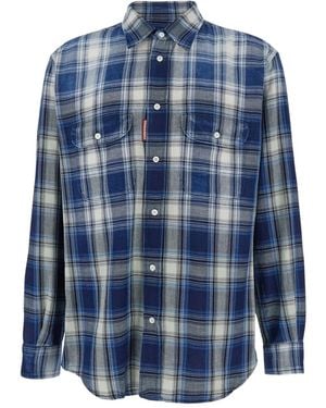 DSquared² Canadian Vintage/ Plaid Cotton Shirt - Blue