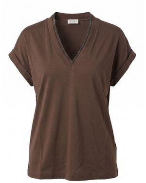 Brunello Cucinelli T-Shirt With 'Precious' Neckline - Brown