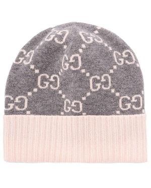 Gucci 'Gg' Cashmere 'Jacquard' Hat - Grey