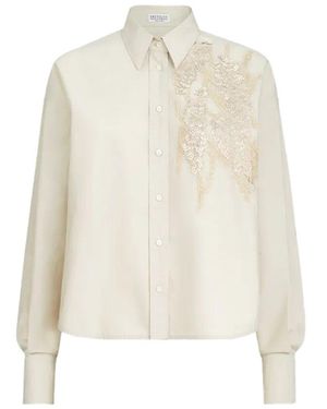 Brunello Cucinelli Techno Cotton Poplin Shirt With Dazzling Seabed Embroidery - White