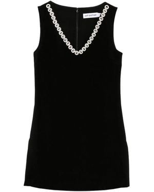 Self-Portrait Crepe Crystal Trim Mini Dress - Black