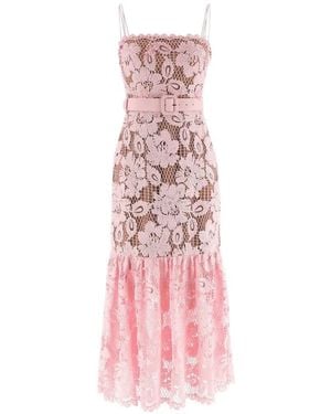 Self-Portrait Crochet Lace Midi Dress - Pink