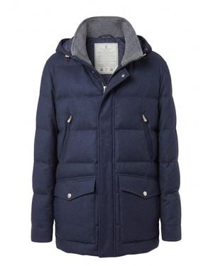 Brunello Cucinelli Bonded Wool Flannel Down Parka With Detachable Hood - Blue