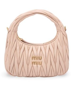 Miu Miu 'Wander' Matelassé Leather Hobo Bag - Pink