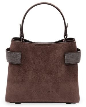 Brunello Cucinelli Small Soft Velour Crossbody Bag - Brown