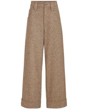 Brunello Cucinelli Virgin Wool Donegal Baggy Five-Pocket Pants With Monili - Natural