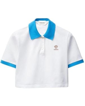 Versace Polo Piquet With Logo And Medusa Embroidery - Blue