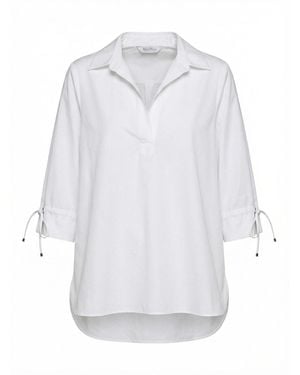 Max Mara Feminine Polo With Open Collar And Slits - White