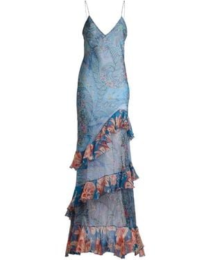 Etro Printed Silk Long Dress - Blue
