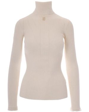 Elisabetta Franchi Ribbed-Knit Logo-Plaque Jumper - White