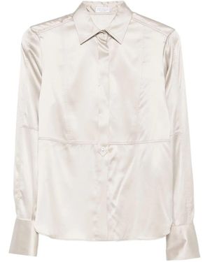 Brunello Cucinelli Satin Shirt With Monili - White