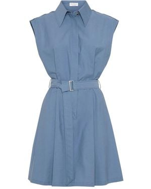 Brunello Cucinelli Mini Chemisier Dress With Monili - Blue