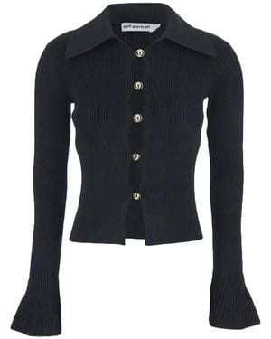 Self-Portrait Button Down Knit Top - Blue