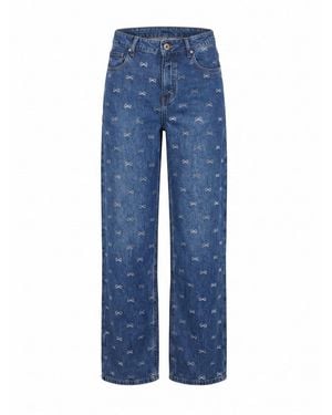 Self-Portrait Lightweight Bow Embellished Jeans - Blue