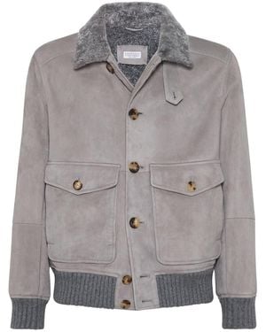 Brunello Cucinelli Jacket With Shearling Collar - Grey