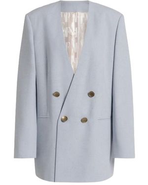 Alberta Ferretti Double-Breasted Padded Viscose Blazer - Blue