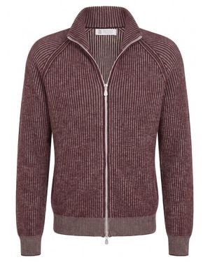 Brunello Cucinelli Cashmere Turtleneck Cardigan With Zip - Purple