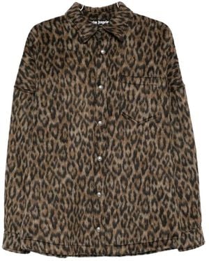 Palm Angels Leopard-Print Button-Fastening Overshirt - Brown