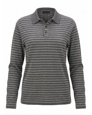 Nili Lotan Striped Long-Sleeve Polo Shirt - Grey
