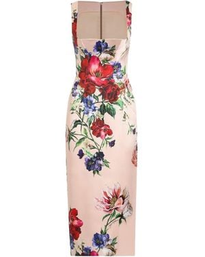 Dolce & Gabbana Sleeveless Dress With Square Neck And All-Over Floral Print - Natural