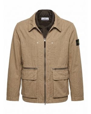 Stone Island Diagonal Cotton Wool Field Jacket - Brown
