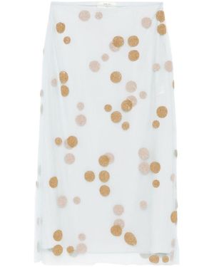 Fendi Bead Embellished Tulle Midi Skirt - White