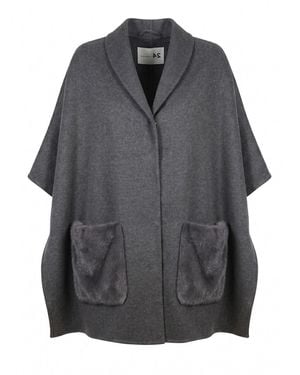 Manzoni 24 Cashmere Cape With Mink Details - Gray