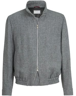 Brunello Cucinelli Silk-Linen-Wool Bomber Jacket - Grey
