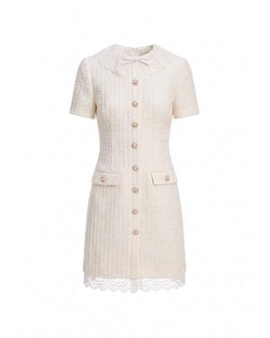 Self-Portrait Boucle Lace Trim Mini Dress - White