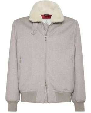 Brunello Cucinelli Cashmere Beave Bomber Jacket - Grey