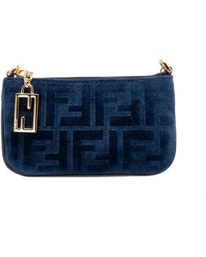 Fendi 'Ff' Denim Mini Flat Pouch - Blue