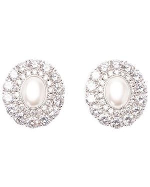 Self-Portrait Oval Crystal Earrings - White