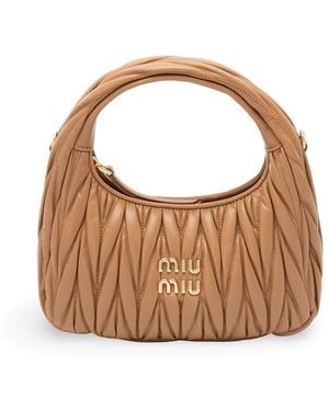 Miu Miu 'Wander' Matelassé Leather Hobo Bag - Brown