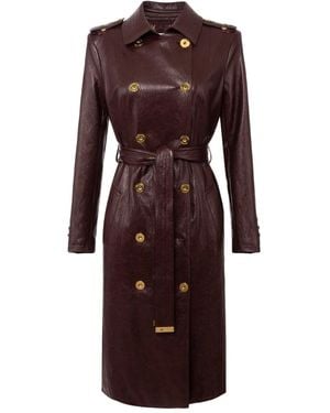 Elisabetta Franchi Bordeaux Double-Breasted Trench Coat With Glossy Finish - Purple