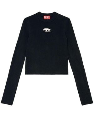 DIESEL 'M-Valari' Rib-Knit Viscose-Blend Top With 'Oval D' - Blue
