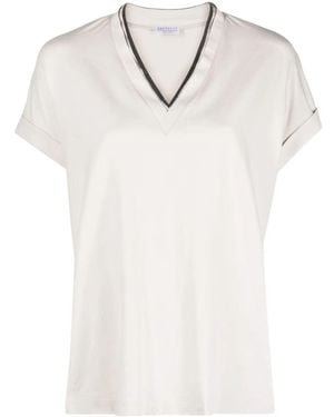 Brunello Cucinelli T-Shirt With 'Precious' Neckline - Natural