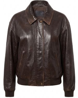 Prada Leather Bomber Jacket - Brown