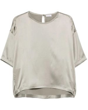 Brunello Cucinelli Keyhole Silk Top - Grey
