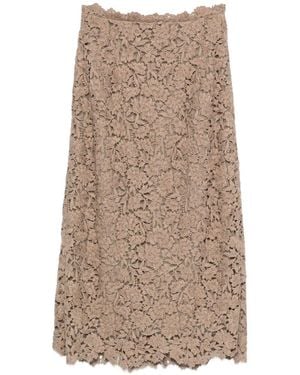 Ermanno Scervino Floral-Lace Midi Skirt - Natural