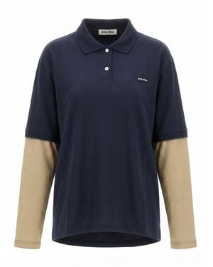 Miu Miu Polo Shirt With Jersey Sleeves - Blue