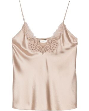 Saint Laurent Lace Trim Top - Natural