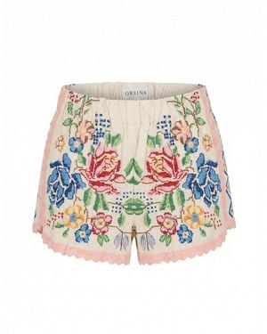 ORSINA Flower Design Shorts - White