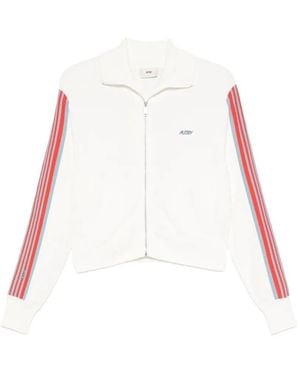 Autry Striped-Detail Zip-Fastening Sweatshirt - White