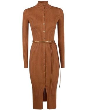 Elisabetta Franchi Midi Knit Dress - Brown