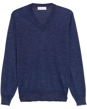 Brunello Cucinelli Long Sleeve V-Neck Jumper - Blue