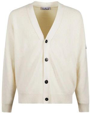 Stone Island Ribbed Soft Organic Cotton Cardigan - White