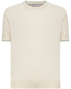 Brunello Cucinelli Cotton Lightweight Knit T-Shirt With Contrast Details - White