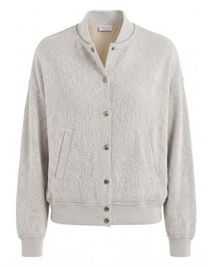 Brunello Cucinelli Lace Flowers Jersey Cardigan - Grey